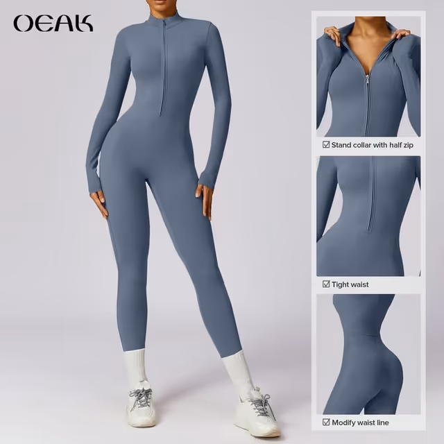 Combinezon Sport Damă Seamless Bleu Deschis cu Fermoar Frontal Mărimea S [3]