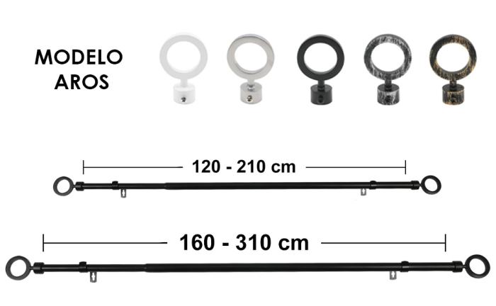 Galerie Extensibilă Perdele și Draperii 160-310 cm, Negru [3]