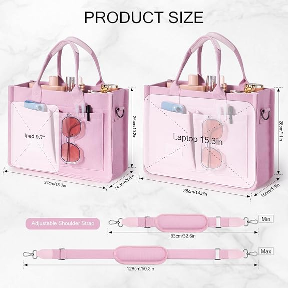 Geantă Tote Premium Roz din Canvas cu Compartimente Multiple și Curea Reglabilă [3]
