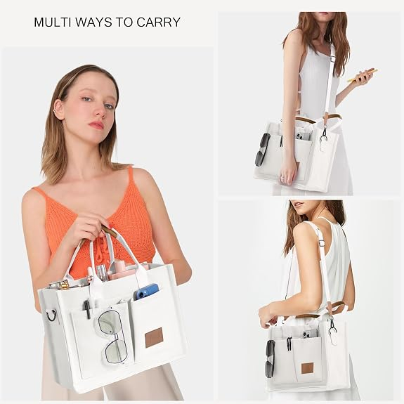 Geantă Tote Premium Alba din Canvas cu Compartimente Multiple și Curea Reglabilă [3]