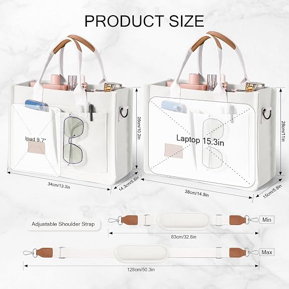 Geantă Tote Premium Alba din Canvas cu Compartimente Multiple și Curea Reglabilă [4]