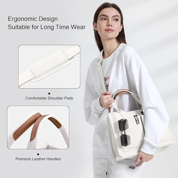 Geantă Tote Premium Alba din Canvas cu Compartimente Multiple și Curea Reglabilă [2]