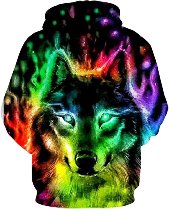 Hanorac Unisex KHDSTYLK cu Glugă și Imprimeu 3D Flame Wolf [2]