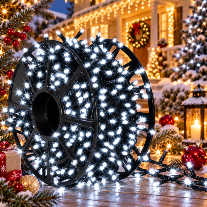 Instalație Crăciun pe Rolă 100m, 1000 LED-uri Alb Rece, Flash, Interior Exterior [2]