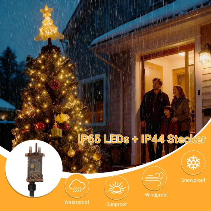 Instalatie Luminoasa Brad Craciun 350 LED Alb Cald 10 Siruri 2m cu Stea si Telecomanda [7]