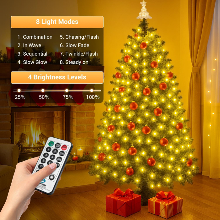 Instalatie Luminoasa Brad Craciun 350 LED Alb Cald 10 Siruri 2m cu Stea si Telecomanda [4]