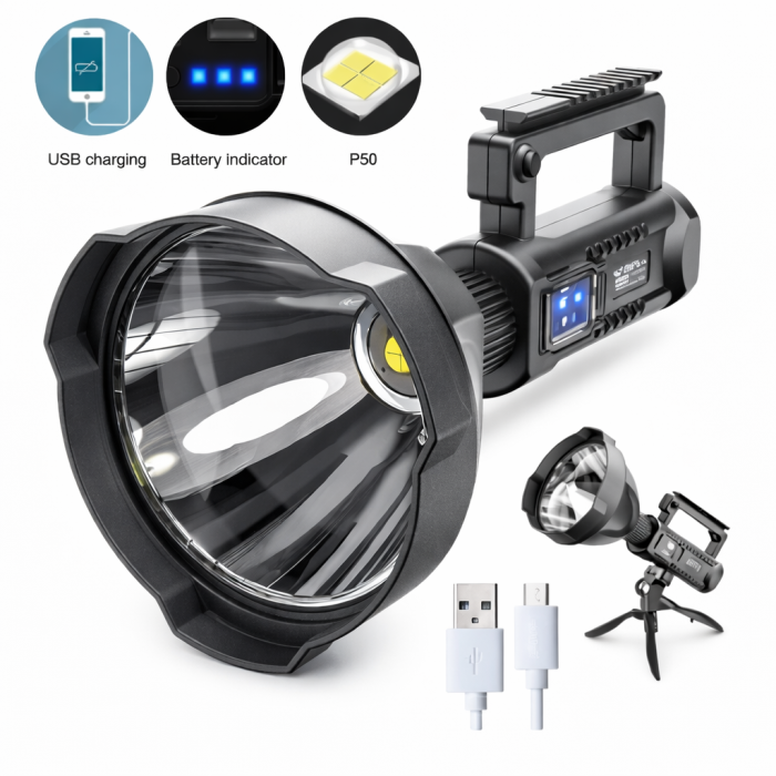 Lanterna profesionala led 50w 3000 lumeni, powerbank, trepied [2]