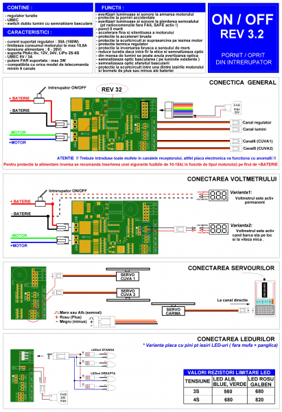 Electronica completa navomodel/barcuta/vaporas plantat  V3 - placa full ubec, regulator, switch lumini blink 2 [4]
