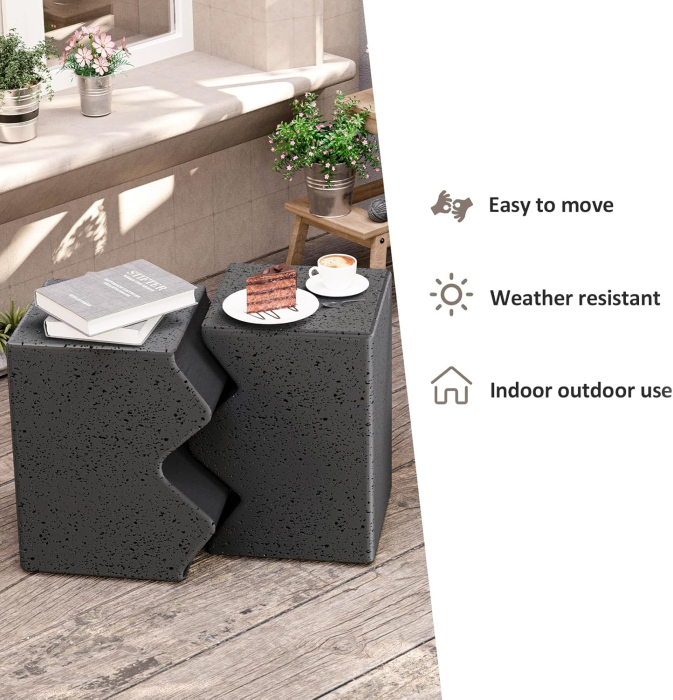 Masă Auxiliară HOMPUS Set 2 Bucăți Aspect Beton pentru Exterior și Interior [3]