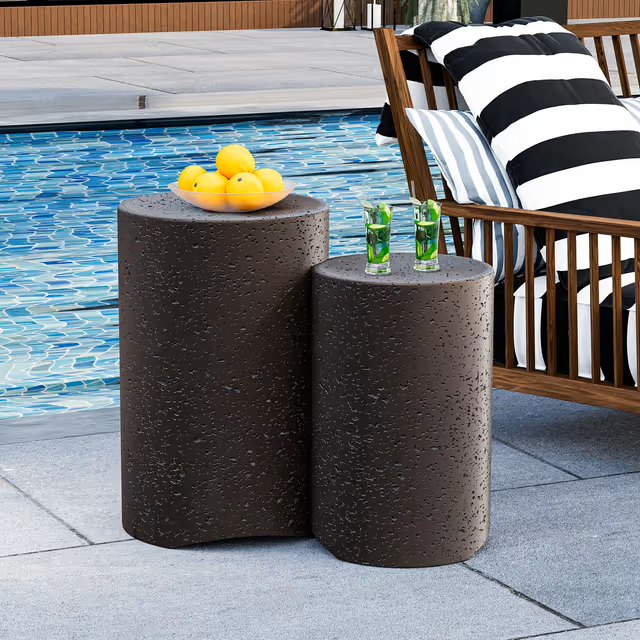 Masă Laterală HOMPUS din MgO, Design Modern Tip Ciupercă, Maro Deschis, pentru Living, Terasă, Balcon și Grădină [5]