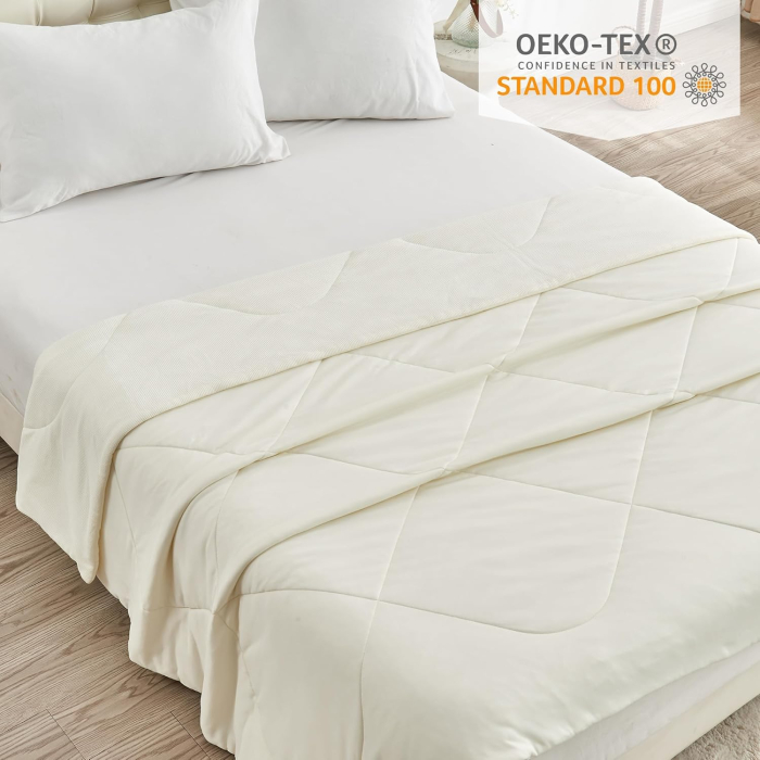 Pătură de Vară Răcoritoare 200 × 200 cm – Ice Silk, Dublă Față, Oeko-Tex, Alb Lăptos [4]