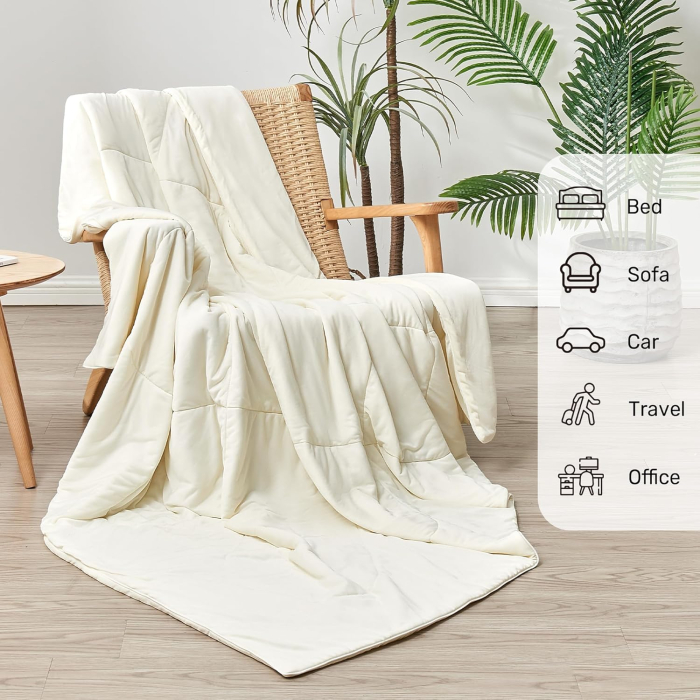 Pătură de Vară Răcoritoare 200 × 200 cm – Ice Silk, Dublă Față, Oeko-Tex, Alb Lăptos [5]