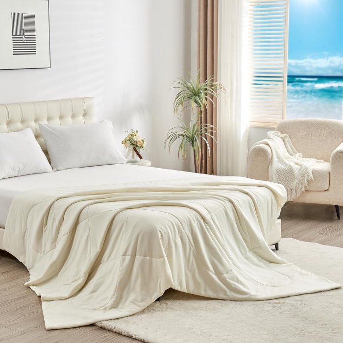Pătură de Vară Răcoritoare 200 × 200 cm – Ice Silk, Dublă Față, Oeko-Tex, Alb Lăptos [6]