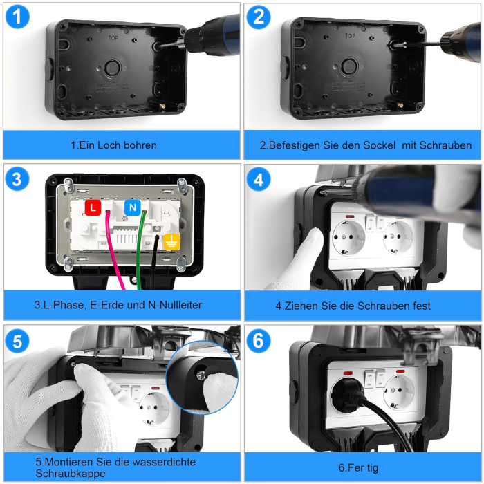 Priză Dublă Exterior  IP66 cu Întrerupătoare și Protecție Copii – 16A, Negru [3]