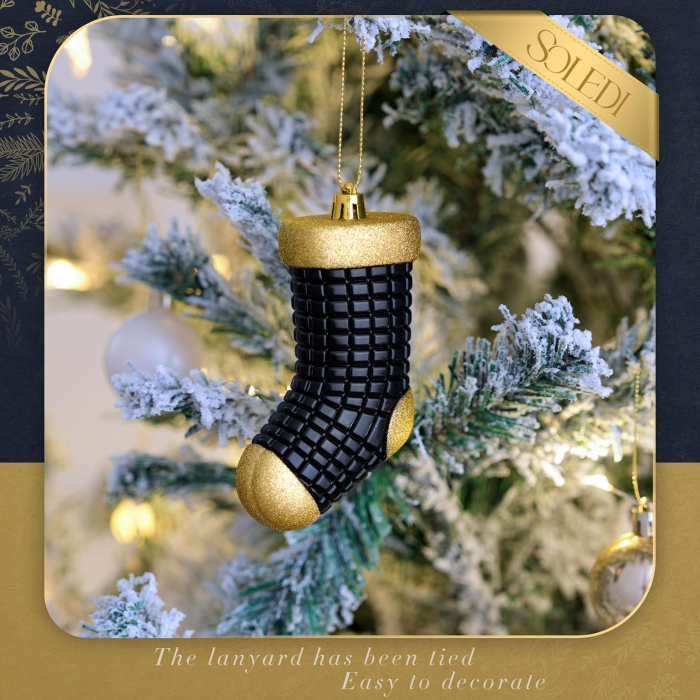 Set 128 Globuri și Decorațiuni pentru Brad de Crăciun Negru-Auriu, cu Stea pentru Vârf, Incasabile [5]