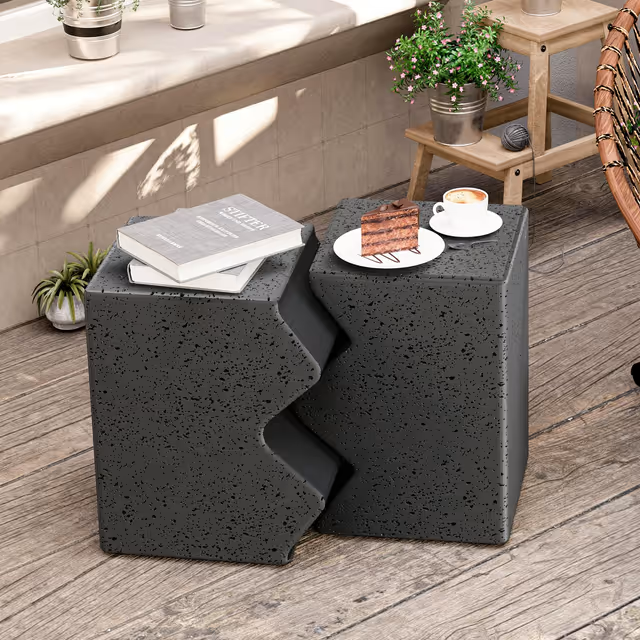 Set 2 Mese Laterale Aspect Beton și Lemn – Mobilier Modern pentru Interior și Exterior [3]