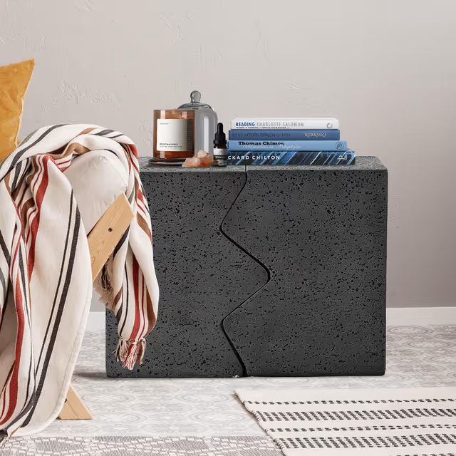Set 2 Mese Laterale Aspect Beton și Lemn – Mobilier Modern pentru Interior și Exterior [2]