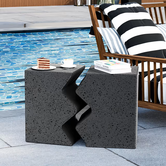 Set 2 Mese Laterale Aspect Beton și Lemn – Mobilier Modern pentru Interior și Exterior [4]