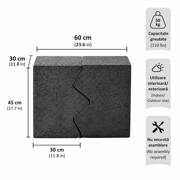 Set 2 Mese Laterale Aspect Beton și Lemn – Mobilier Modern pentru Interior și Exterior [5]