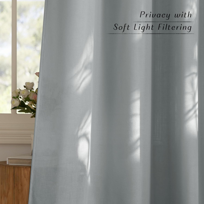 Set 2 Perdele Semi-Transparente Aspect In cu Inele – Albastru Gri 140 × 245 cm [2]