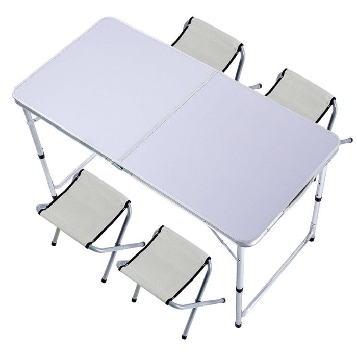 Set camping masa cu 4 scaune pliabile aluminiu argintiu [3]