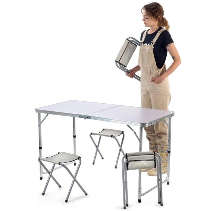 Set camping masa cu 4 scaune pliabile aluminiu argintiu [2]