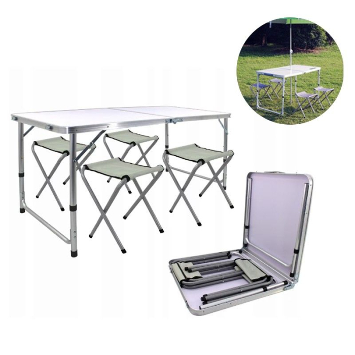 Set camping masa cu 4 scaune pliabile aluminiu argintiu [9]