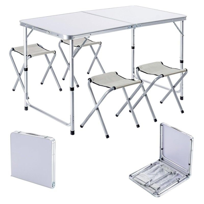 Set camping masa cu 4 scaune pliabile aluminiu argintiu [6]