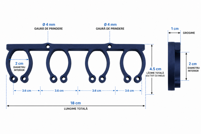 Suport perete pentru 4 undite Dual Stax din PET-G premium bleumarin – organizator lansete pescuit imprimat 3D [4]