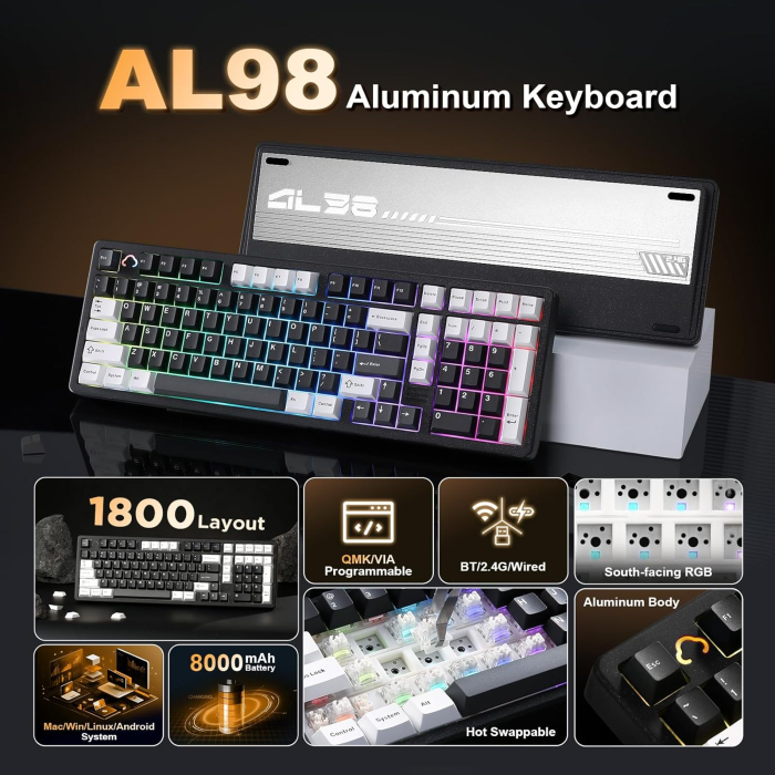 Tastatură Mecanică Wireless YUNZII AL98 Aluminiu RGB QMK/VIA Milk Switch [9]