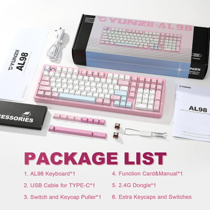 Tastatură Mecanică Wireless YUNZII AL98 Aluminiu RGB Milk V2 Linear Roz [2]