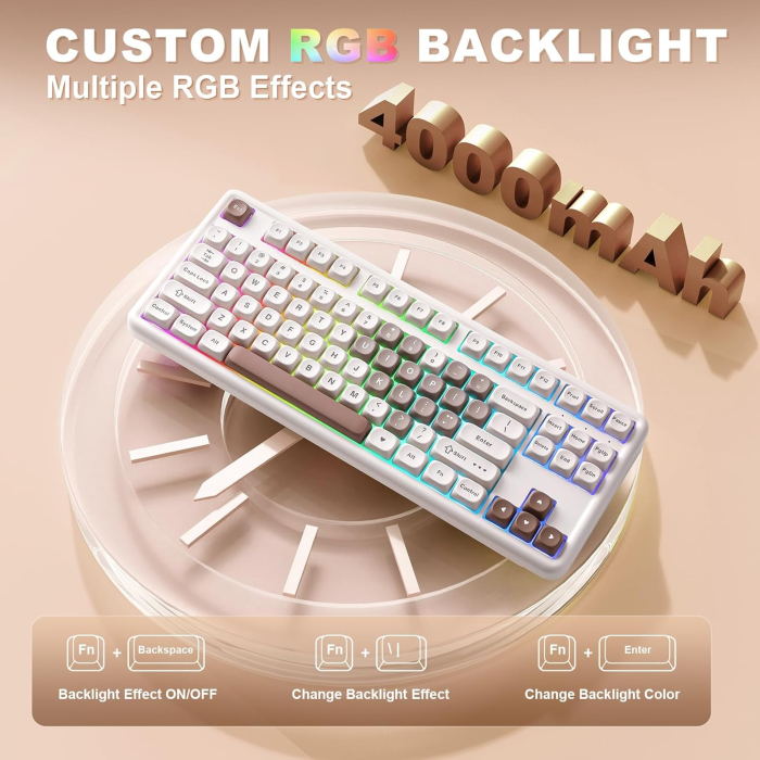 Tastatură Mecanică Wireless YUNZII B87 RGB QMK/VIA Cocoa Cream V2 Blue Heart [4]