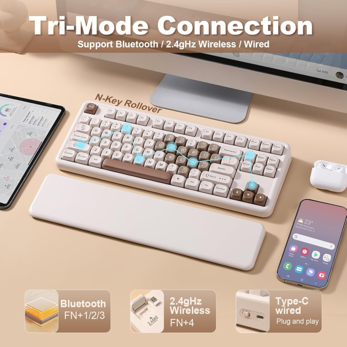 Tastatură Mecanică Wireless YUNZII B87 RGB QMK/VIA Cocoa Cream V2 Blue Heart [3]