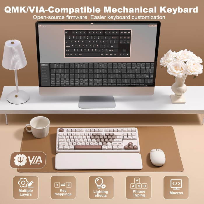 Tastatură Mecanică Wireless YUNZII B87 RGB QMK/VIA Cocoa Cream V2 Blue Heart [8]