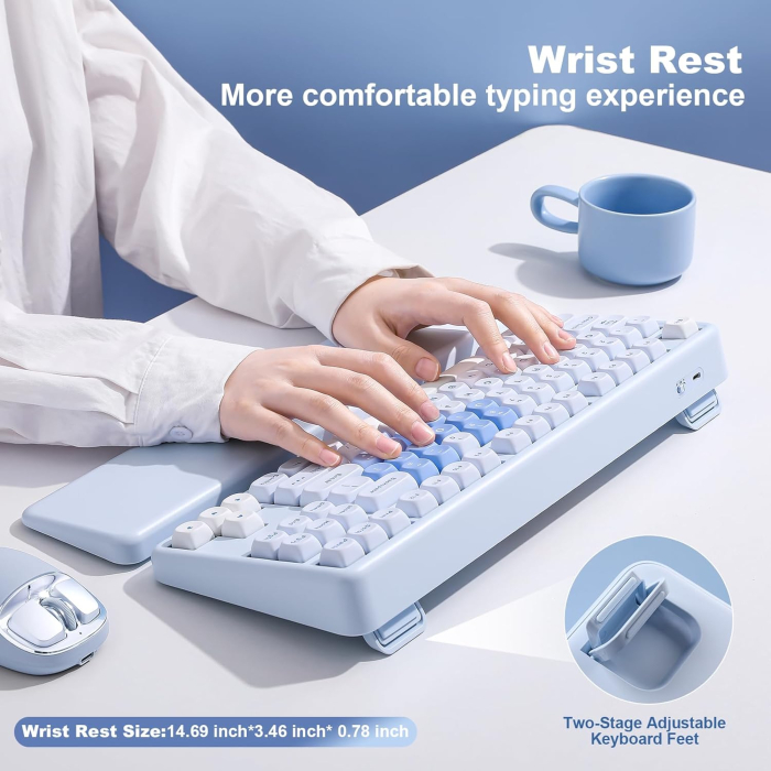 Tastatură Mecanică Wireless YUNZII B87 RGB QMK VIA cu Suport Încheietură Blue Heart [9]