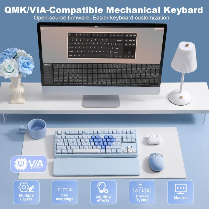 Tastatură Mecanică Wireless YUNZII B87 RGB QMK VIA cu Suport Încheietură Blue Heart [3]