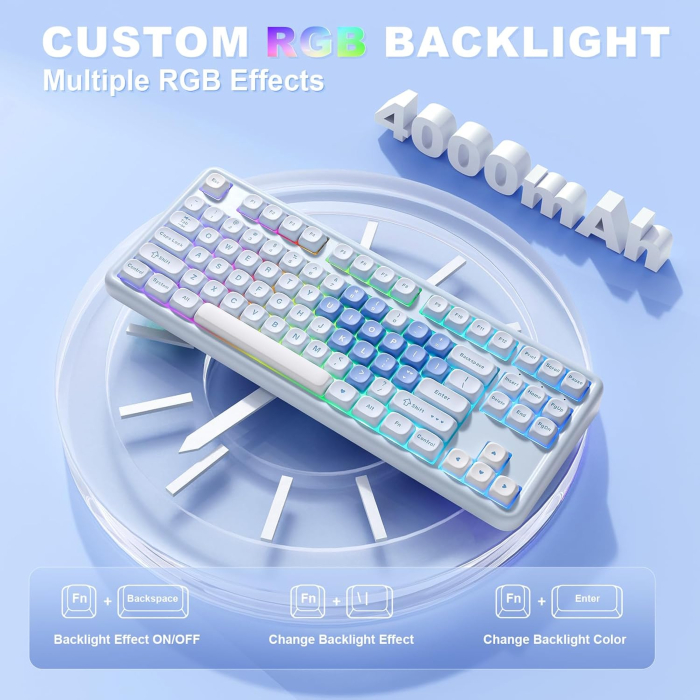 Tastatură Mecanică Wireless YUNZII B87 RGB QMK VIA cu Suport Încheietură Blue Heart [5]