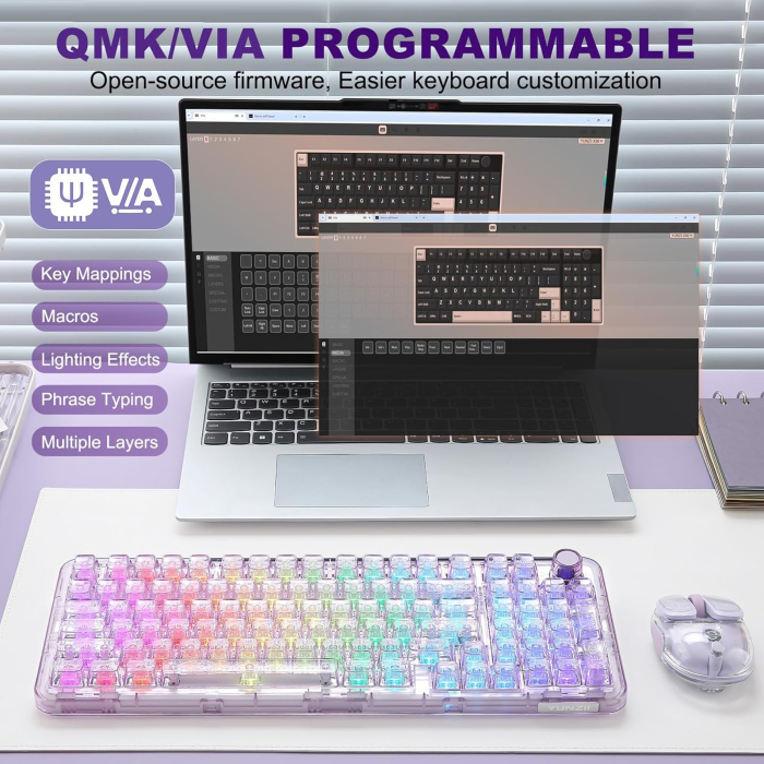 Tastatură Mecanică Wireless YUNZII X98 RGB Transparentă cu Buton Rotativ și Snow Switch [8]