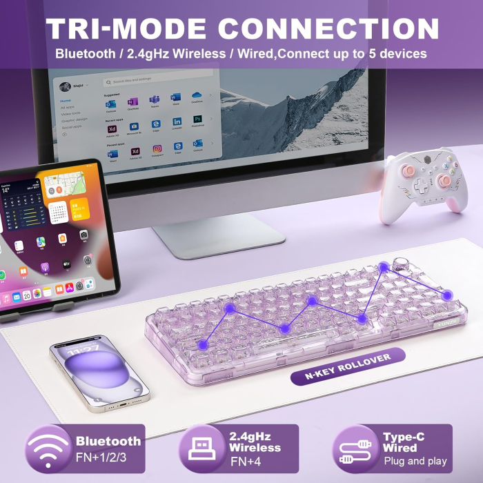 Tastatură Mecanică Wireless YUNZII X98 RGB Transparentă cu Buton Rotativ și Snow Switch [5]