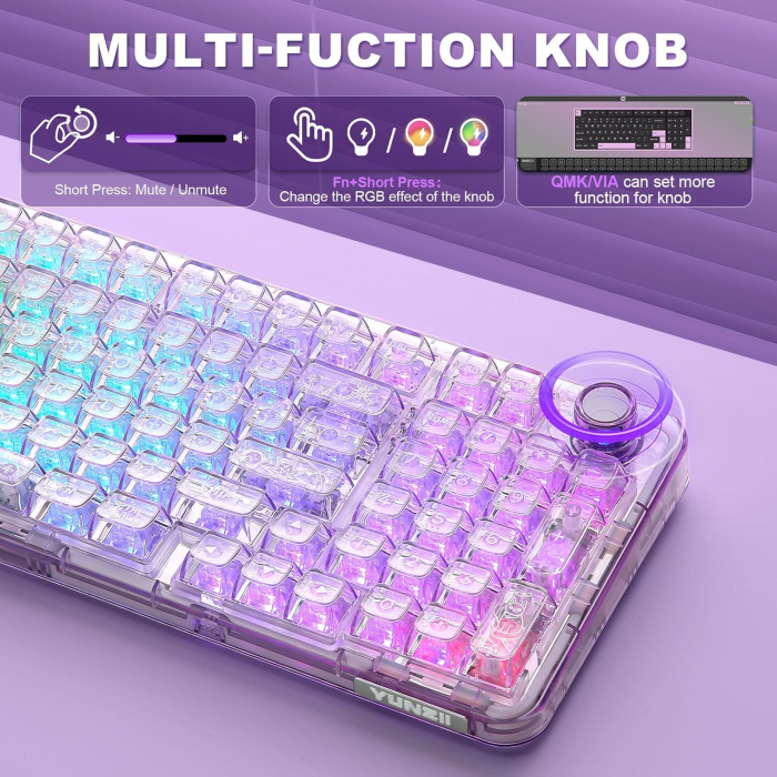 Tastatură Mecanică Wireless YUNZII X98 RGB Transparentă cu Buton Rotativ și Snow Switch [9]