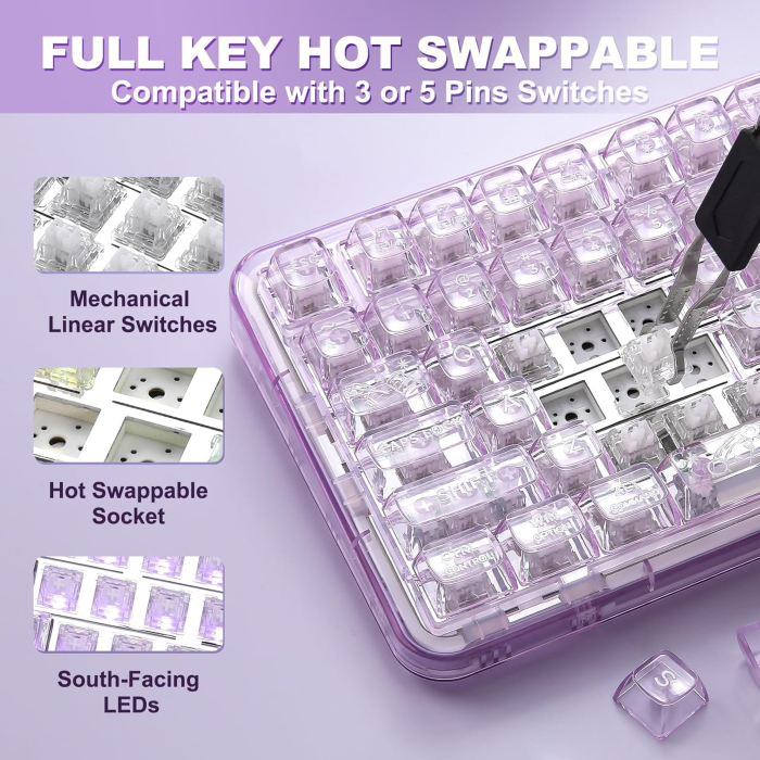 Tastatură Mecanică Wireless YUNZII X98 RGB Transparentă cu Buton Rotativ și Snow Switch [6]