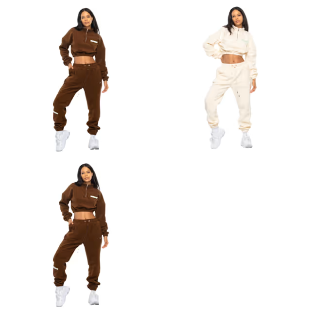Trening Damă Casual Bej – Set Hanorac și Pantaloni Fleece [4]