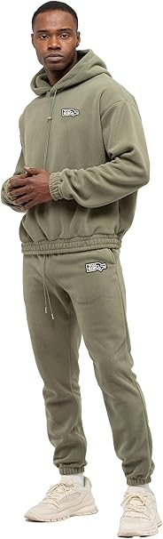 Trening Fleece Bărbați TOM BARRON Khaki Regular Fit cu Glugă și Patch Brodat [6]