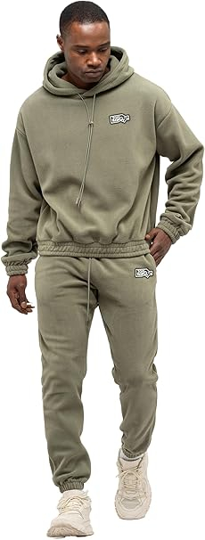 Trening Fleece Bărbați TOM BARRON Khaki Regular Fit cu Glugă și Patch Brodat [2]