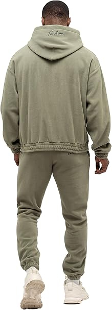 Trening Fleece Bărbați TOM BARRON Khaki Regular Fit cu Glugă și Patch Brodat [4]
