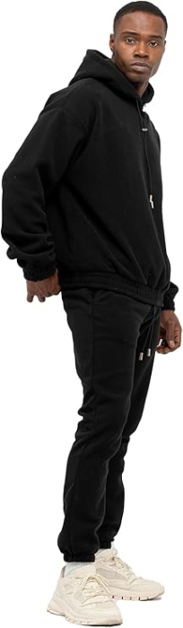Trening Fleece Bărbați TOM BARRON Negru Regular Fit cu Glugă și Patch Brodat [2]