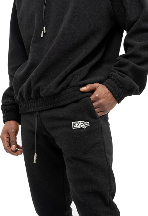 Trening Fleece Bărbați TOM BARRON Negru Regular Fit cu Glugă și Patch Brodat [5]