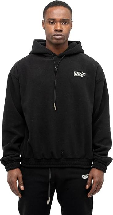 Trening Fleece Bărbați TOM BARRON Negru Regular Fit cu Glugă și Patch Brodat [4]
