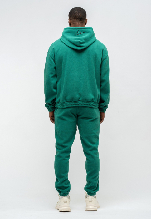 Trening Fleece Bărbați TOM BARRON Verde Smarald Regular Fit cu Glugă și Patch Brodat [2]