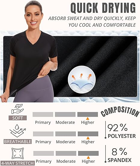 Tricou Sport Damă cu Mânecă Scurtă și Guler în V – Material Respirabil, Uscare Rapidă [4]